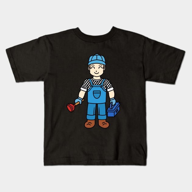 Cute plumber boy Kids T-Shirt by Andrew Hau